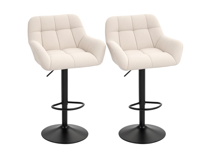  Ensemble de 2 tabourets de bar, style rétro, hauteur réglable, similicuir aspect lin, crème et noir  - Conforama A