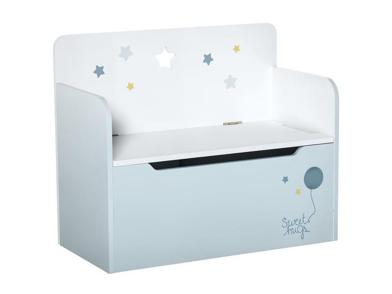  Banc de rangement en bois avec dossier pour enfants de 3 à 6 ans, 60 x 30 x 50 cm, bleu  - Conforama A