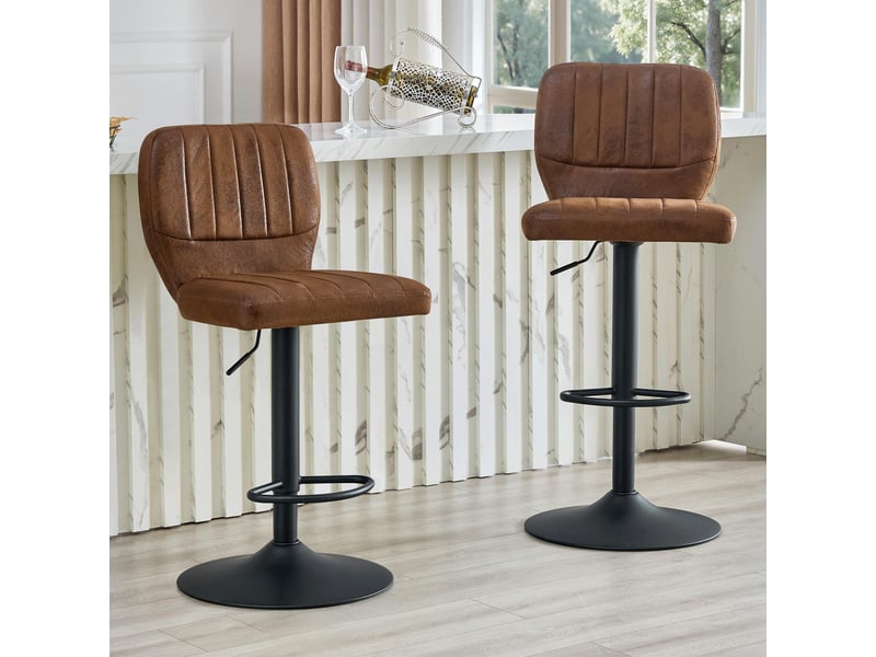 Tabouret de bar réglable 52 x 45 x 93-114 cm - siège pivotant à 360° -avec dossier et pédales en métal noir- cuir - marron - Conforama B
