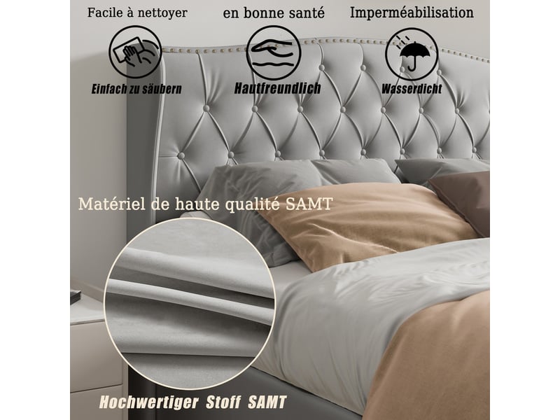 Lit coffre 140x200 cm ezssw coloris gris - Conforama C