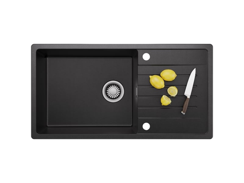 Cecipa max évier en granit 86x45cm - évier de cuisine noir - avec égouttoir et panier égouttoir - siphon et crépine inclus  - Conforama A