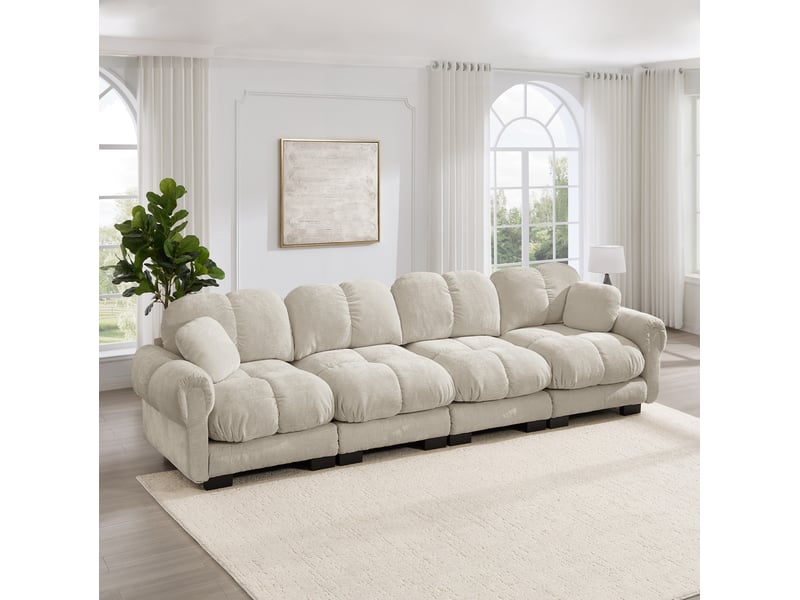Canapé modulable modenvie 4 places en chenille kaki clair 330 x 86 x 90 cm - Conforama E
