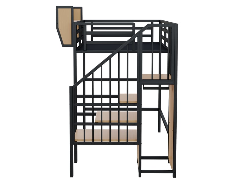  Lit mezzanine 90x200 cm avec échelle et rangement modulable noir et blanc  - Conforama E