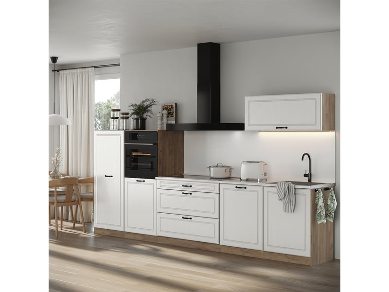  Vicco cuisine, blanc campagnechêne doré, 340cm plan de travail anthracite  - Conforama C