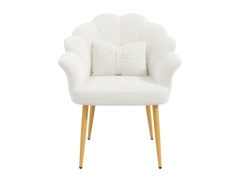  Fauteuil de salle à manger à dossier pétale 64x65,5x85 cm en tissu teddy blanc  - Conforama A