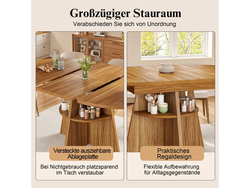 Marron foncé table à manger extensible avec rangement, design moderne, structure fonctionnelle pour cuisine et salle à manger - Conforama D