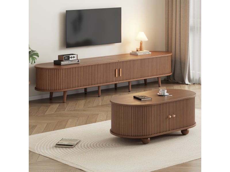  Ensemble meuble tv et table basse en noyer naturel et mdf – 2 pièces  - Conforama B