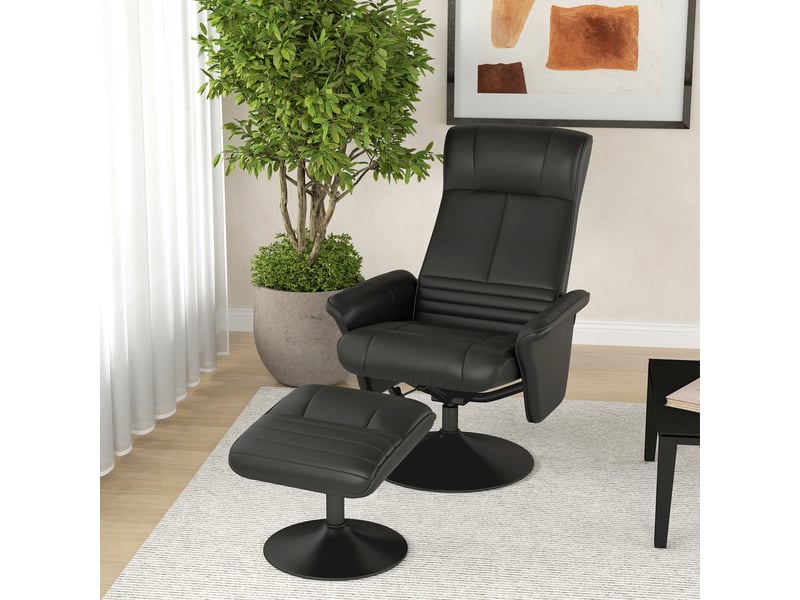  Fauteuil rembourré, fauteuil d'appoint avec repose-pieds, pivotant, ergonomique, aspect microfibre, jusqu'à 150 kg, noir  - Conforama C