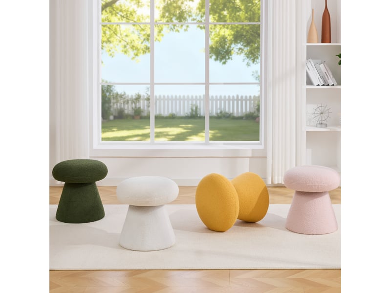  Pouf pivotant 360° en tissu teddy blanc 41x41x44 cm  - Conforama W