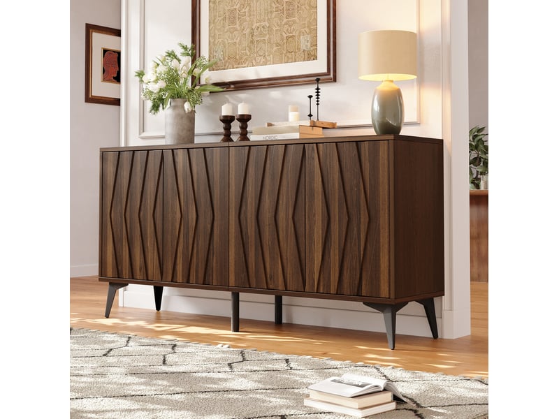 Buffet bas 140x35x70 cm, 4 portes battantes, 2 tablettes réglables, mdf et panneau de particules, bois noyer - Conforama D