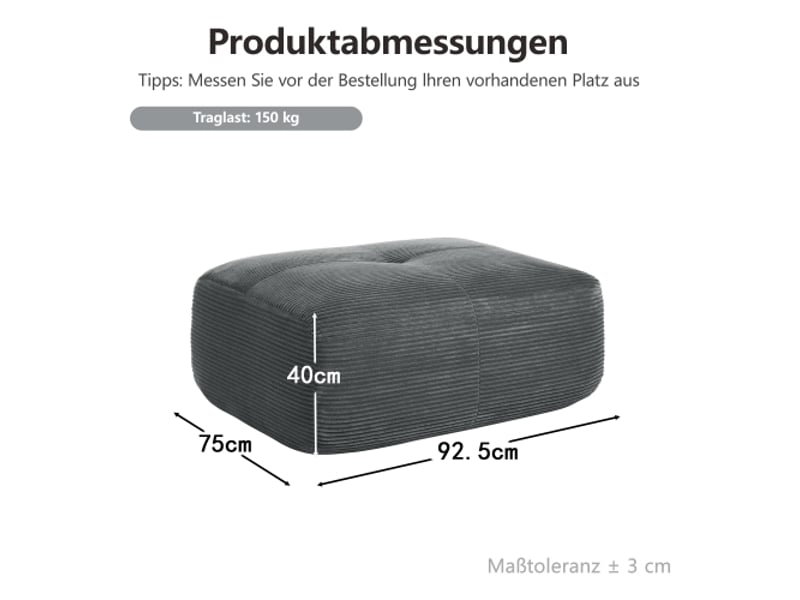  Ottoman en velours côtelé - gris - velours côtelé - 9.05 kg - design modulaire - livraison sans montage 92.5x75x40cm - Conforama A
