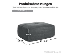 Pouf / repose pied <strong></strong> <strong>92.5x75x40cm</strong> gris