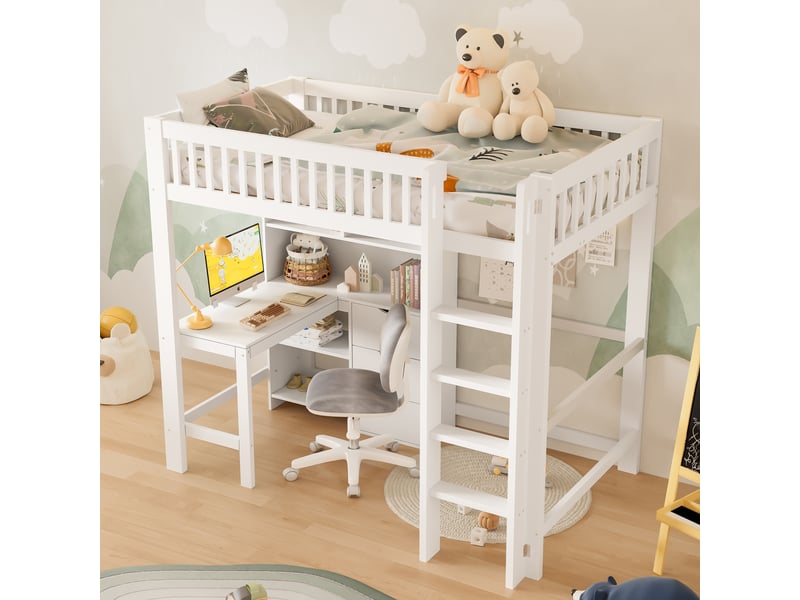  Lit mezzanine 90x200 cm coloris blanc pin lit enfant blanc - Conforama E