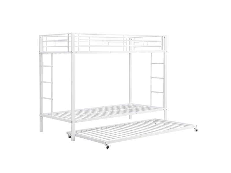 Lit superposé 90x200 cm gigogne 3 couchages avec 2 escaliers, métal, blanc, sans matelas  - Conforama D