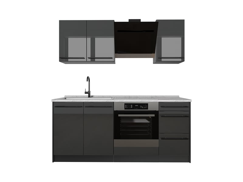 Vicco cuisine, anthracite haute brillanceanthracite, 180cm plan de travail marbre - Conforama A