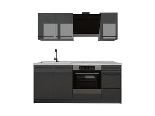 Vicco cuisine, anthracite haute brillanceanthracite, 180cm plan de travail marbre