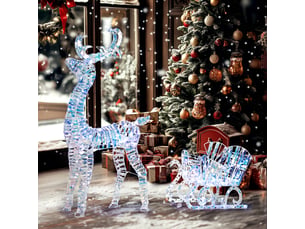 Renne et traîneau lumineux de noël avec 170 led blanc chaud, décoration de noël pour intérieur et extérieur, 60x29x115cm