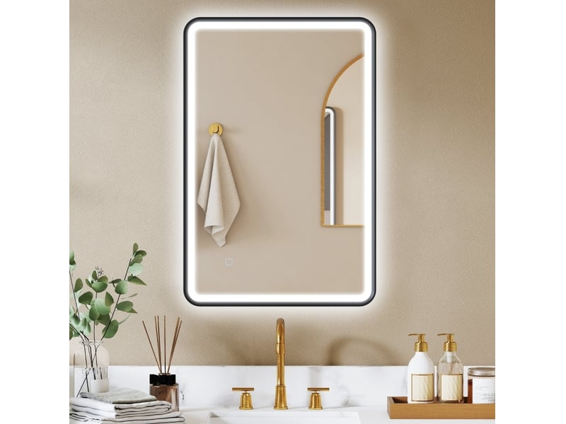  Miroir de salle de bains led 90 x 60 cm, antibuée, dimmable, noir, ip44  - Conforama B