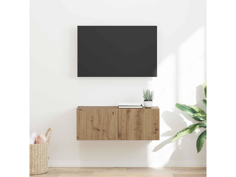  Meuble tv - banc tv - meuble de rangement mural 78,5 x 31 x 29,5 cm chêne artisan  - Conforama B