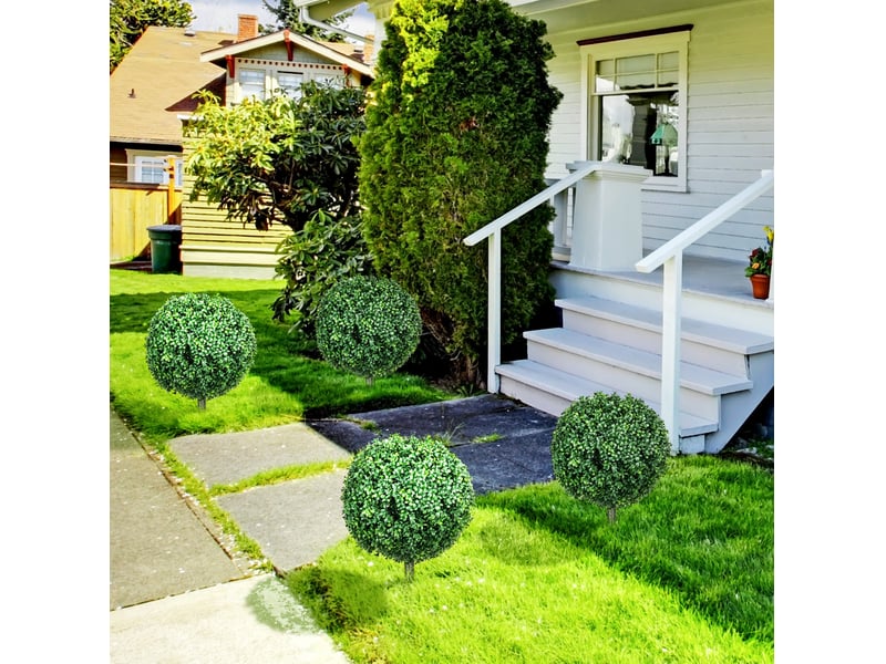  Lot de 2 buis artificiels verts 70 cm avec protection uv et piquets de sol, pour intérieur et extérieur  - Conforama B