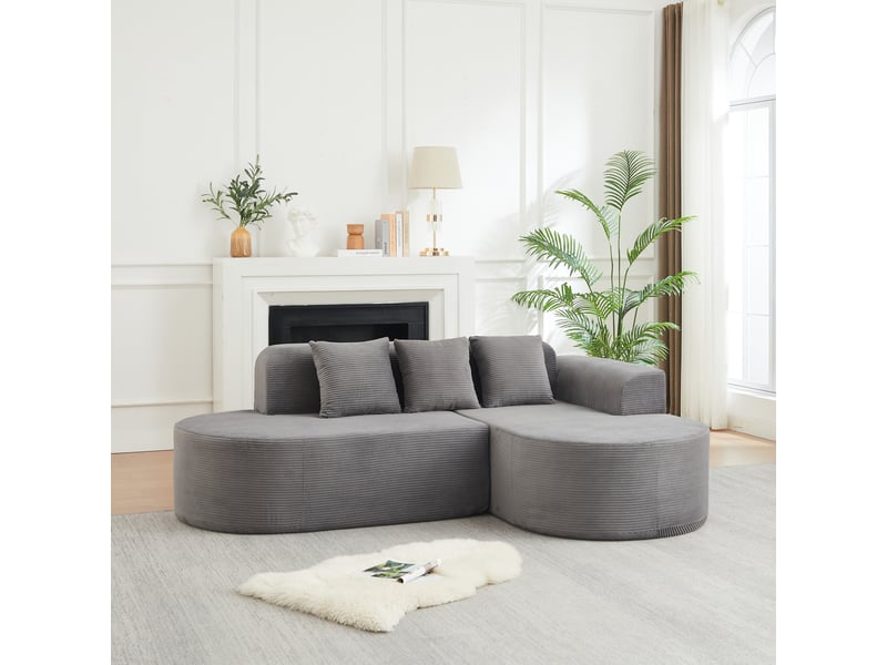 Canapé d'angle, canapé modulable, en velours tricoté, forme incurvée, design moderne, adapté à l'espace de vie, 220 cm - Conforama C
