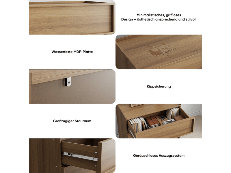 Commode 3 tiroirs effet chêne, meuble de rangement en bois pour chambre, salon et entrée - Conforama E