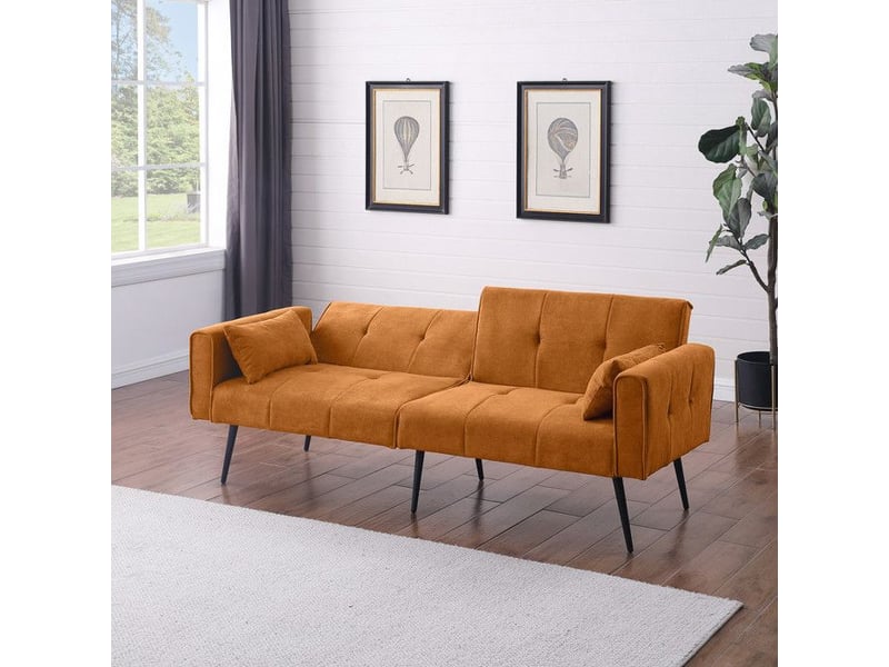  Canapé-lit futon - best choice products - 175x71x71 cm - jaune - tissu velours côtelé - facile à installer orange - Conforama E