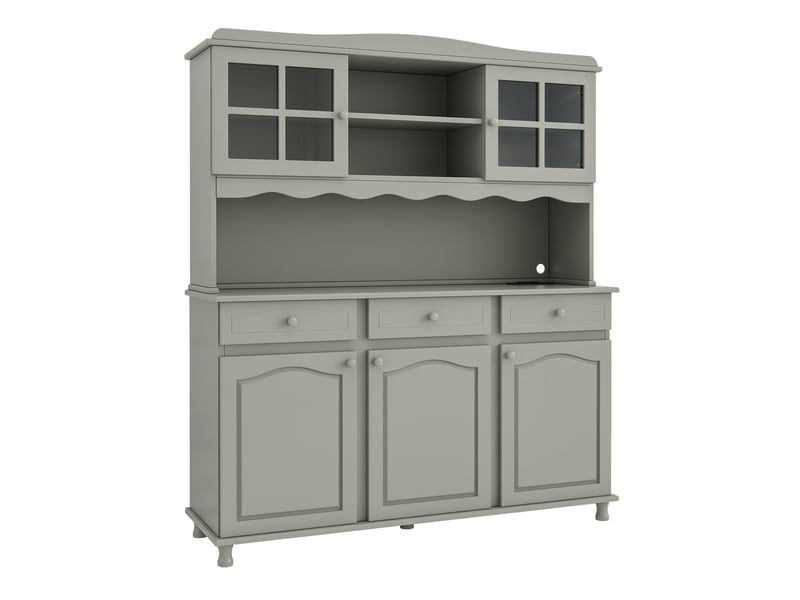  Buffet de cuisine avec 5 portes 3 tiroirs, led, prises et usb, meubles de rangement 135x40x185 cm, gris-vert  - Conforama R