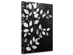 Tableau moderne, feuilles blanches sur fond noir 60x90