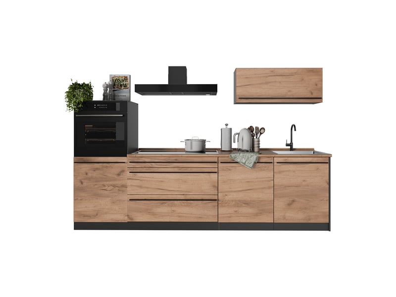  Vicco cuisine, chêne doréanthracite, 280cm sans plan de travail  - Conforama E