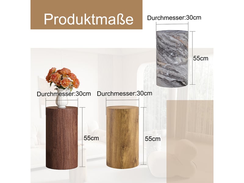 Table basse ronde en mdf avec plateau effet bois, design minimaliste et surface large, pour salon, 30 × 55 cm  - Conforama D