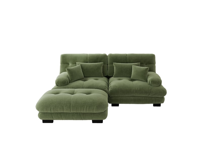 Canapé d'angle, canapé 2 places – larges accoudoirs, en chenille, coussins inclus, avec pouf, style cloud - Conforama D