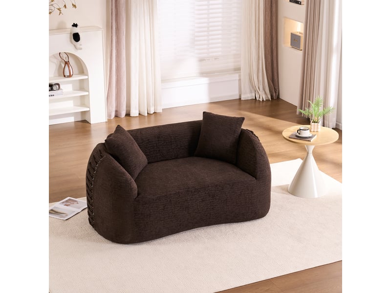  Canapé modulable 2 places 155x90x67 cm - canapé courbe avec détails à lacets - tissu chenille - sofa compressé sous vide - canapé compressé - marron CozyNest - Conforama E