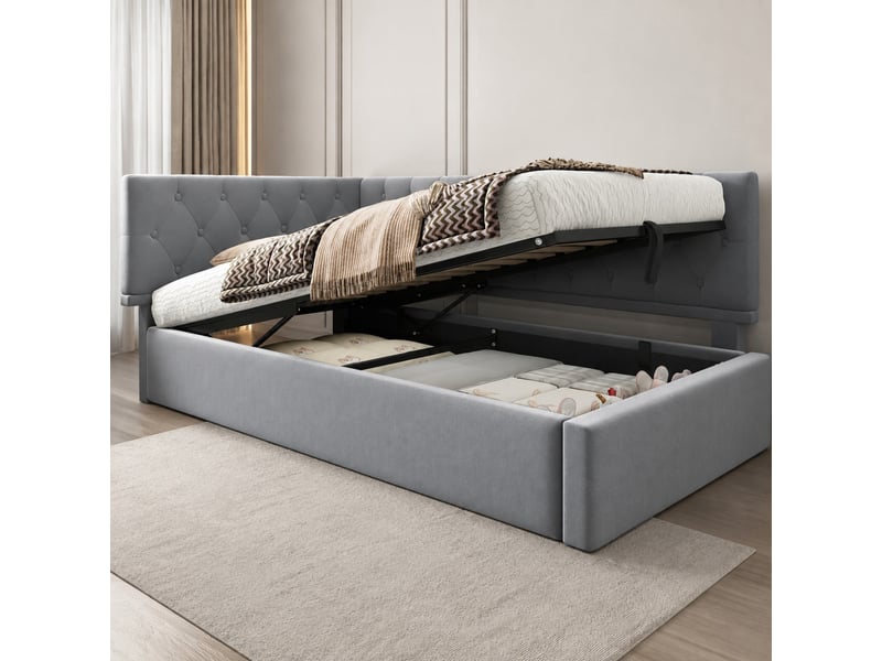 Lit banquette tcqpz 90 x 190 cm avec rangement hydraulique en velours gris  - Conforama B