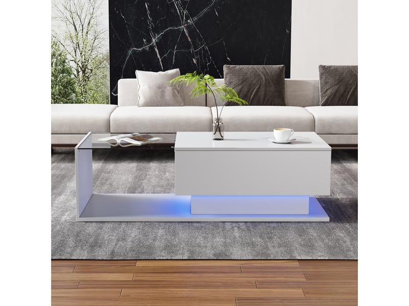  Table basse - high tech - verre trempé anti-rayures - led intégré - 100x50x32 cm  - Conforama E