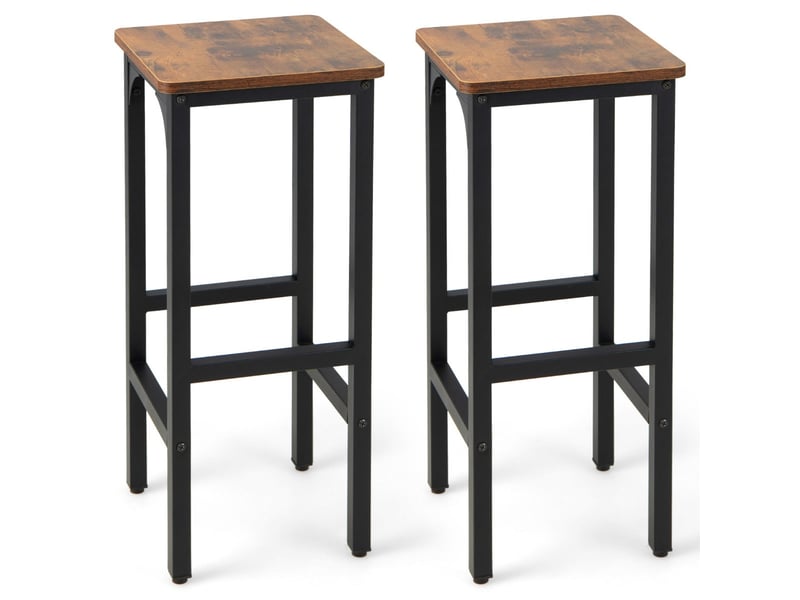  Lot de 2 tabourets de bar métal 30 x 30 x 71,5 cm avec repose-pieds confort ergonomique style industriel en bois marron rustique 20_0019286  - Conforama A