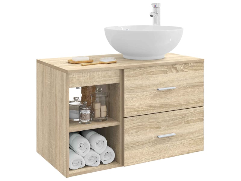  Ensemble de mobilier de salle de bain 2 pcs chêne sonoma shl5883  - Conforama C