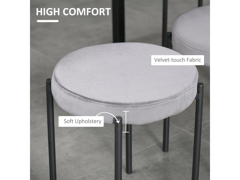 Lot de 4 tabourets de cuisine empilables,41,5x41,5x46 cm,velours,gris foncé  - Conforama E
