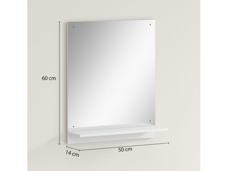  Miroir simple mural avec étagère intégrée pour salle de bain et entrée en panneau de particules blanc 50 × 14 × 60 cm  - Conforama E