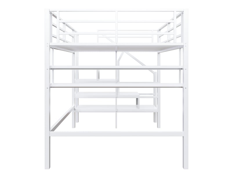 Lit mezzanine enfant 140x200 cm, échelle de rangement, étagère, sommier, métal blanc, sans matelas  - Conforama E