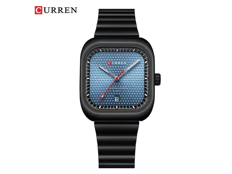 Montre carrée unisexe pour couples (noire et bleue) avec bracelet en maille, petit cadran, étanche.