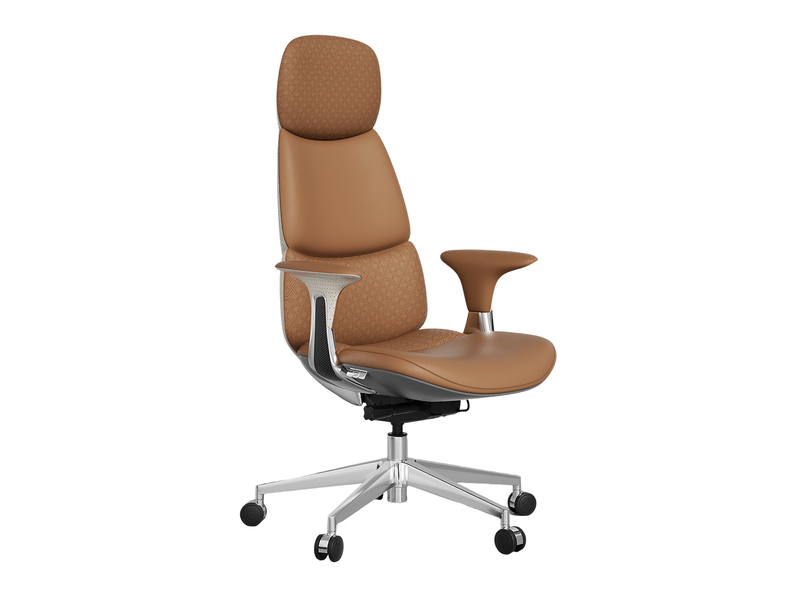  Fauteuil de bureau en cuir marron, mécanisme 3 leviers inclinable jusqu’à 135°, assise coulissante et réglable  - Conforama A