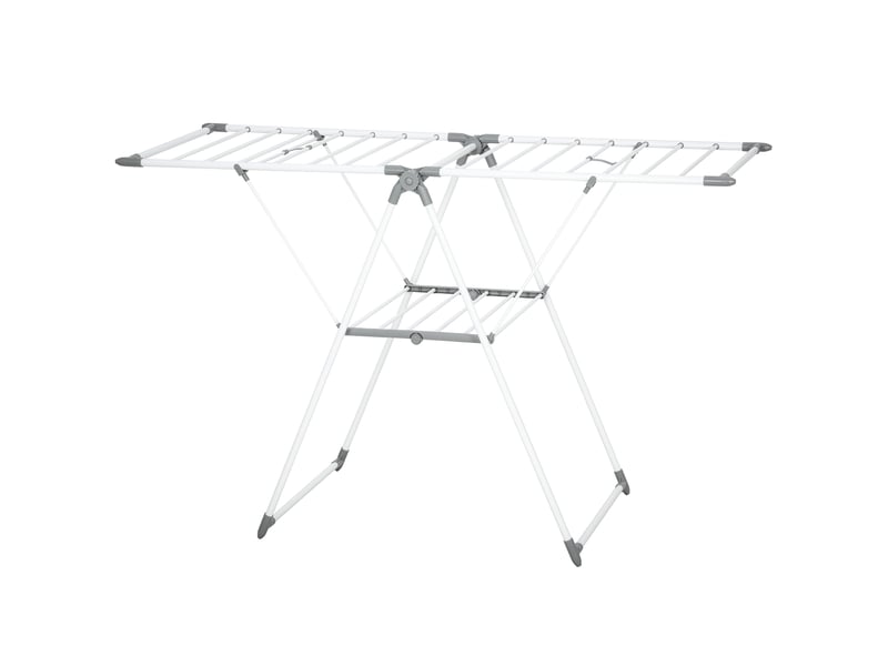  Séchoir à linge à 2 niveaux, réglable sur 4 hauteurs, en métal et plastique, 156,5 x 61,5 x 97 cm, blanc  - Conforama B