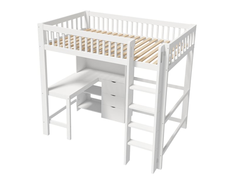Lit mezzanine adulte 90x200 cm blanc | bureau, 3 tiroirs et rangements, sans matelas WX000342AAK - Conforama E