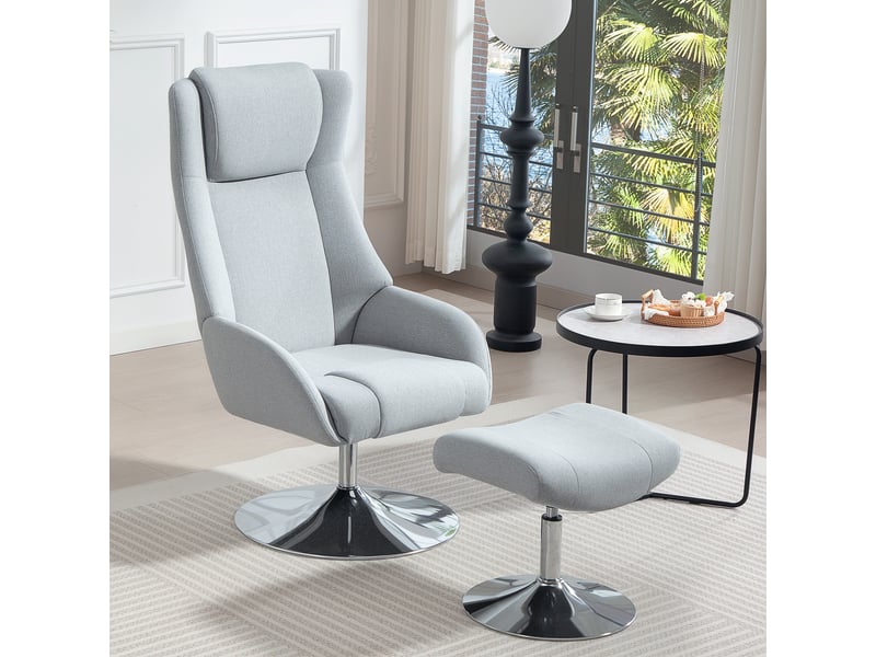  Fauteuil pivotant rembourré avec repose-pieds, inclinable, avec accoudoirs, pour salon, chambre, gris  - Conforama C