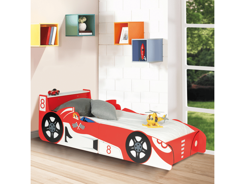 Lit Enfant Voiture De Course 90x200 Cm – Design Fun, Cadre En MDF, Sécurité Renforcée