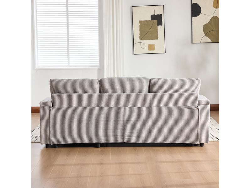  Canapé convertible 3 places avec chaise longue, usb-c et porte-gobelets, en velours côtelé gris clair 212,5 × 136 × 86 cm  - Conforama D