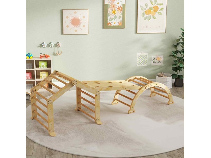 Structure d'escalade intérieure 9 en 1, 100 x 52,5 x 48 cm, bois naturel, avec toboggan et tableau - Conforama A