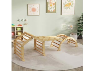 Structure d'escalade intérieure 9 en 1, 100 x 52,5 x 48 cm, bois naturel, avec toboggan et tableau