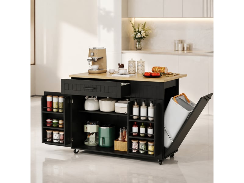  Desserte de cuisine mobile 130 x 70 x 93 cm, plateau rabattable, noire en mdf  - Conforama B
